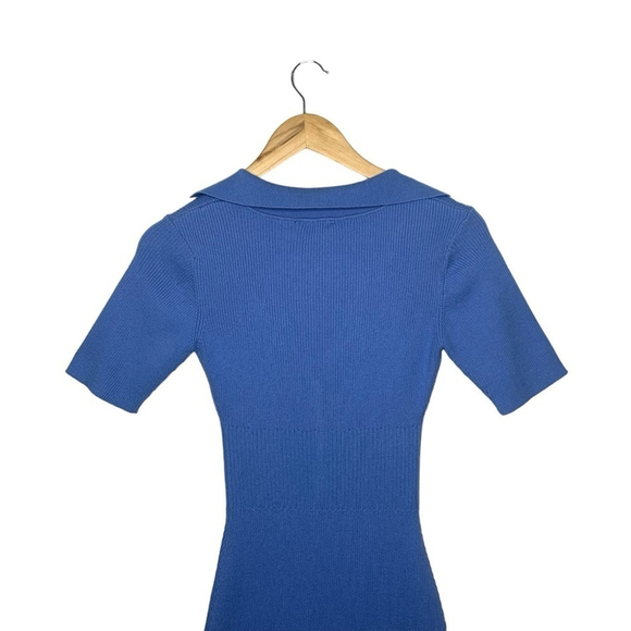 Bardot Multi Tone Ribbed Knit Short Sleeve Midi Sweater Dress Cornflower Blue S - Picture 11 of 13